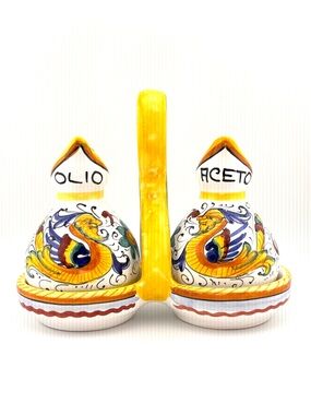 Deruta Raffaellesco Ceramic Oil & Vinegar Cruet Set Made In Italy